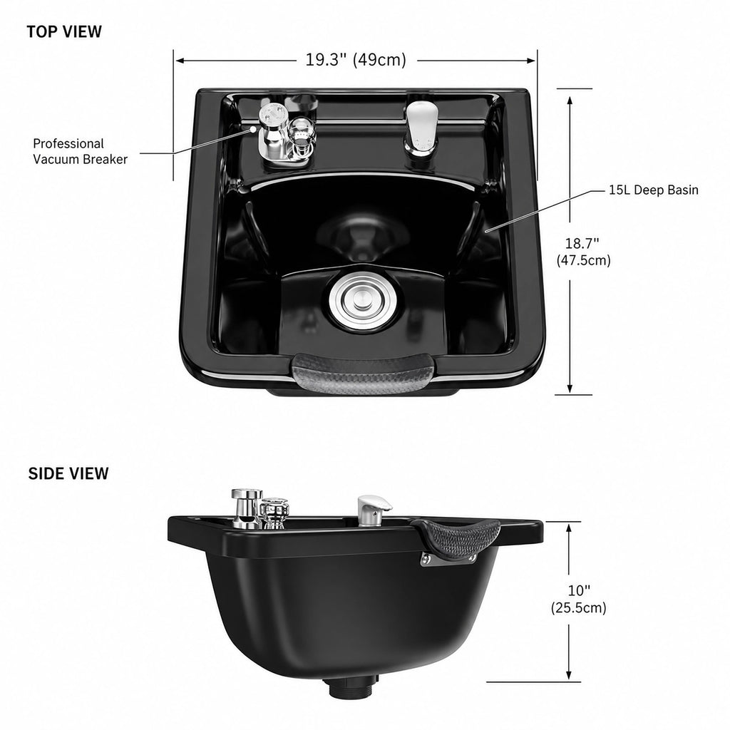 Salon Shampoo Sink Bowl Set with Faucet Sprayer Vacuum Breaker