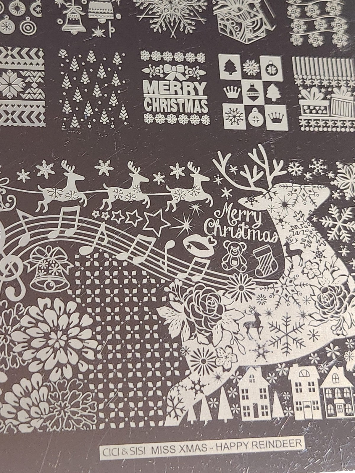 Large Nail Stamping Plate - Miss Xmas Reindeer Holiday Design