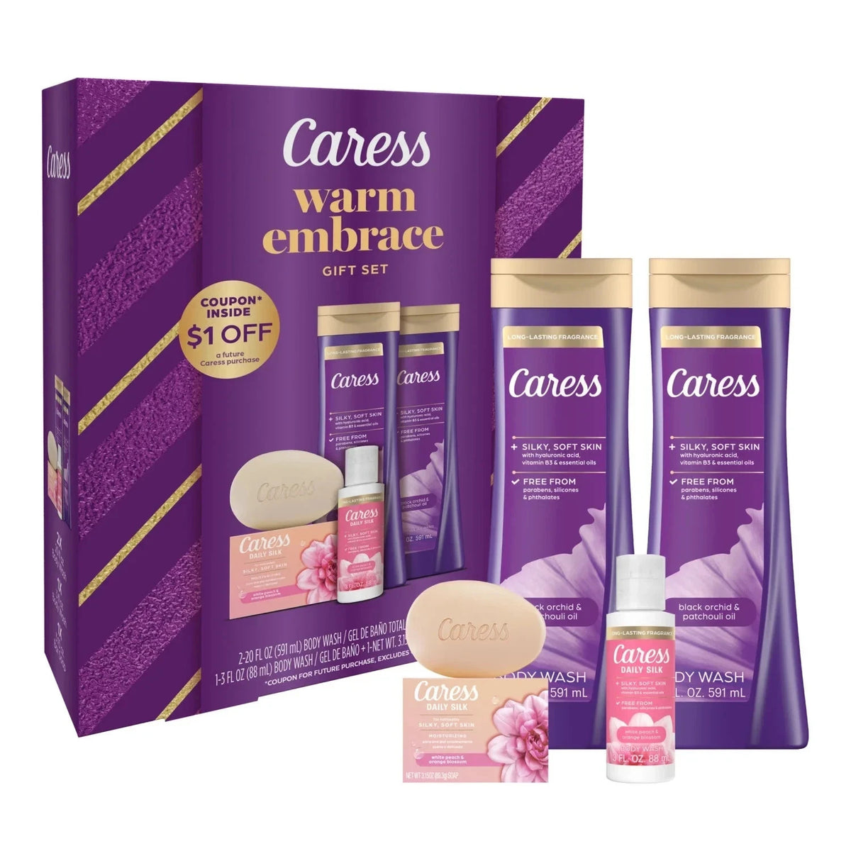 Caress Warm Embrace Body Wash & Bar Soap Gift Set - 4 Pieces