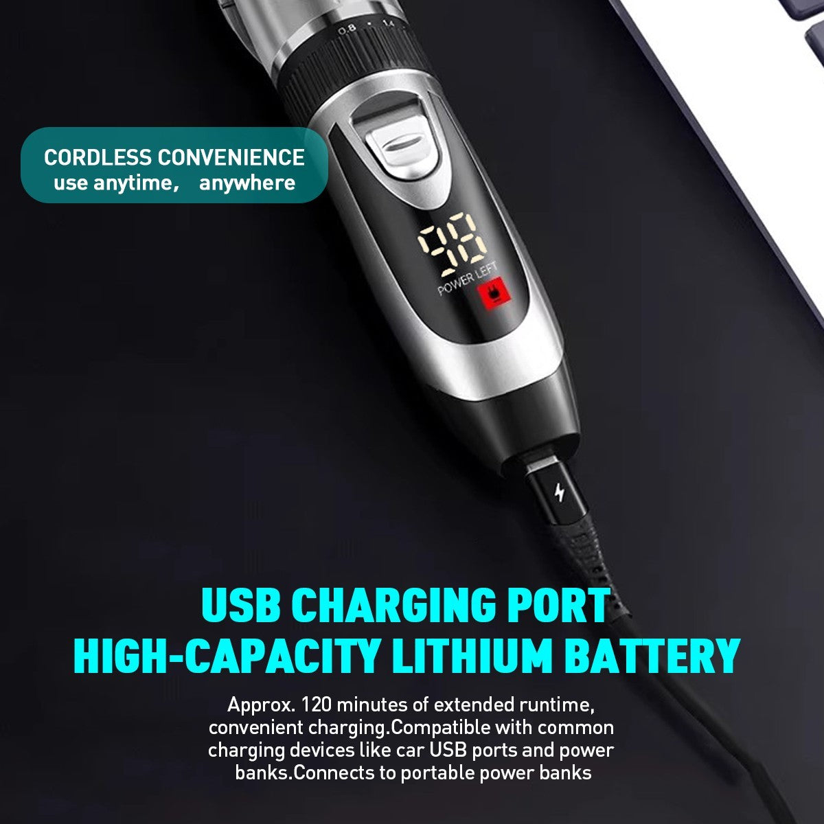 Cordless Rechargeable Hair Clippers Kit with LCD Display & Adjustable Length