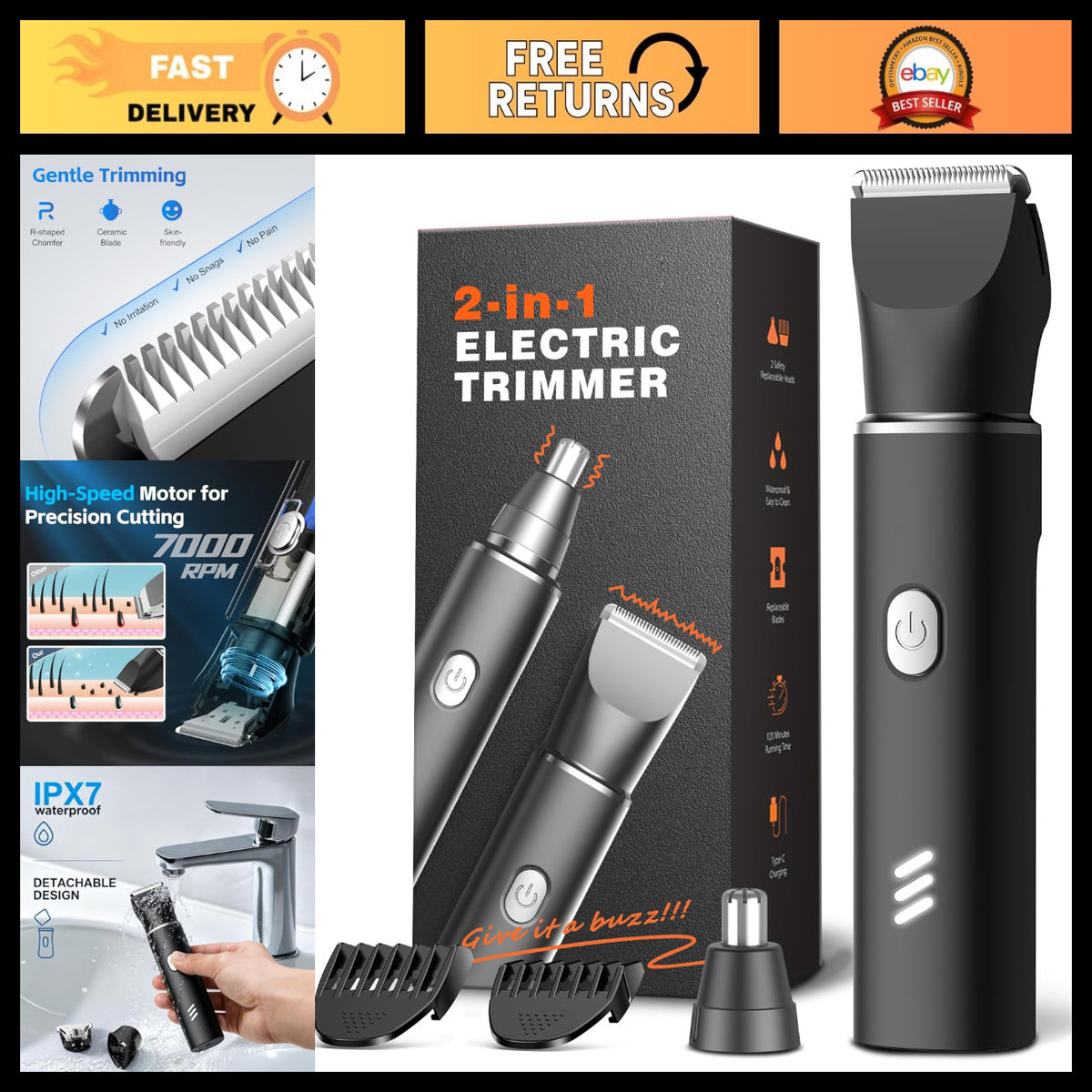 Waterproof Body Hair Trimmer for Men - Rechargeable Electric Grooming Razor for Groin, Chest, & Body