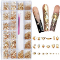 6080Pcs Gold Nail Art Rhinestones Kit with 20 Shapes and Tweezers