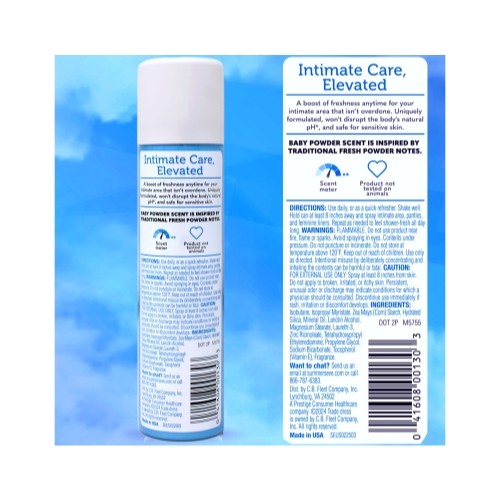 Feminine Deodorant Spray with Vitamin E - Baby Powder Scent, 8-Pack