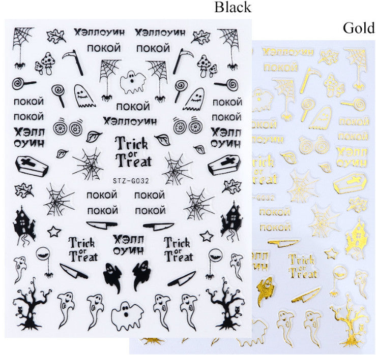Halloween Nail Stickers Set - Cross Bat Witch Pumpkin Skull Spider Decals for DIY Nail Art