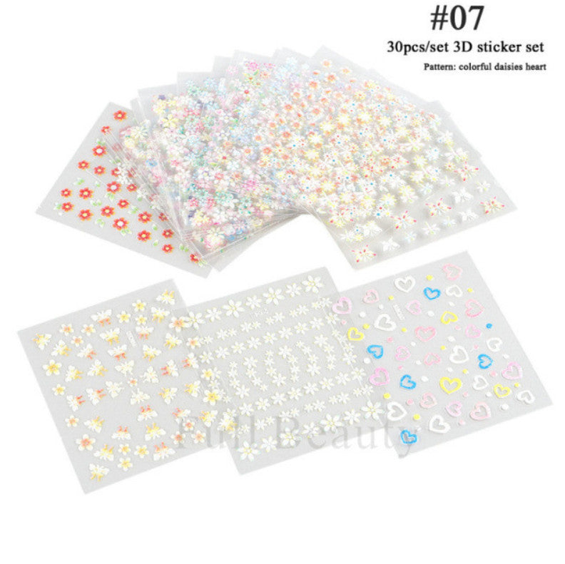 3D Flower Nail Art Stickers Set - Assorted Styles for Manicure Decoration