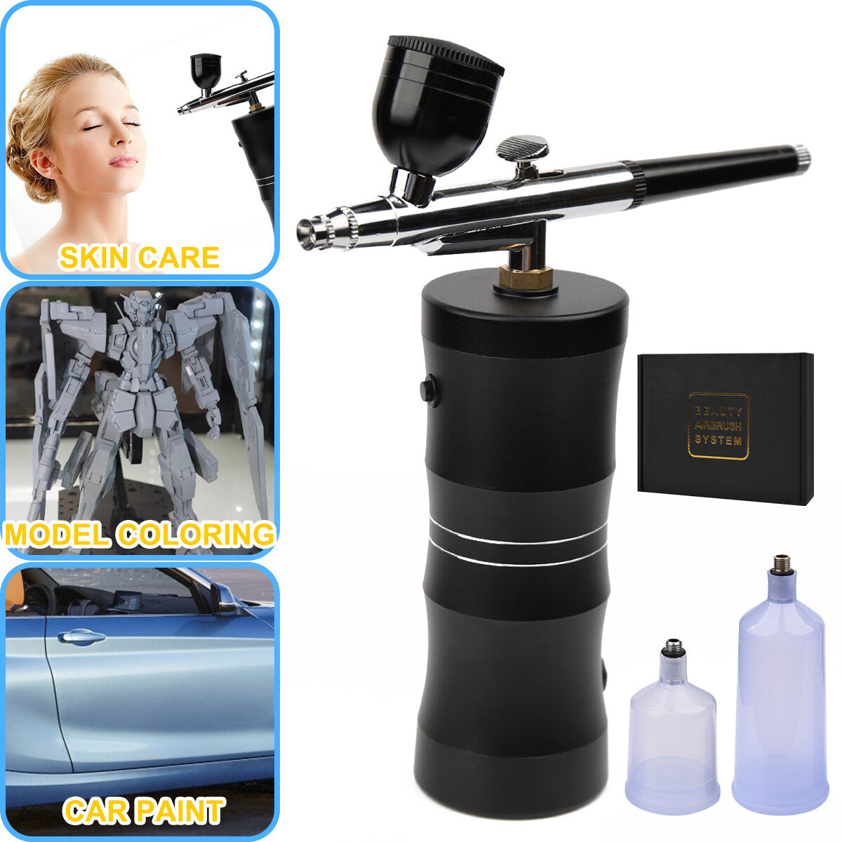Portable Airbrush Kit for Art and Nails - Mini Air Compressor 7.4V, Aluminum