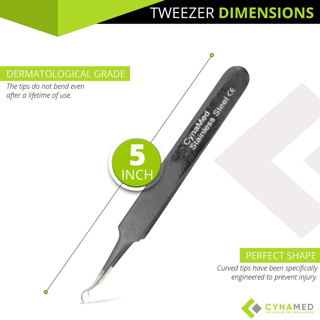 Professional Blackhead & Splinter Tweezers - Curved Steel Tip, Stainless Steel