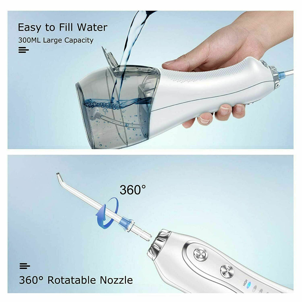Cordless Dental Water Flosser with 5 Jet Tips, IPX7 Waterproof, Rechargeable