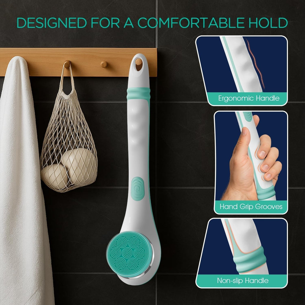 Electric Rotating Body Brush with Long Handle & 4 Attachments