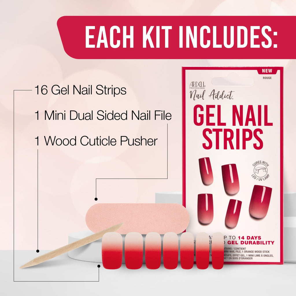 Gel Nail Strips Set of 2 Rouge Red Semi Cured Nail Wraps Long-Lasting Manicure