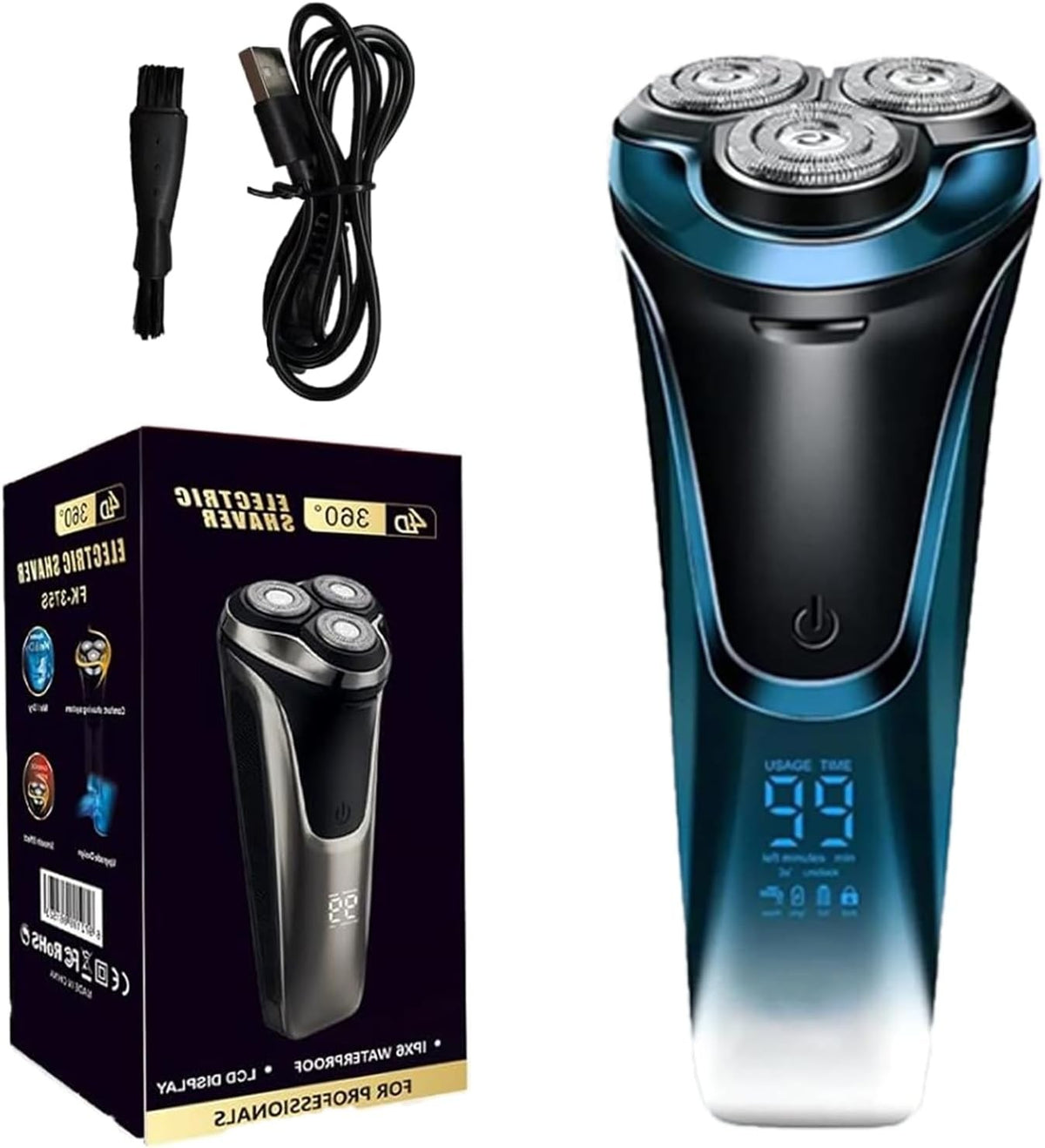 Electric Razor for Men 4D Floating Head Wet & Dry Shaver IPX7 Waterproof
