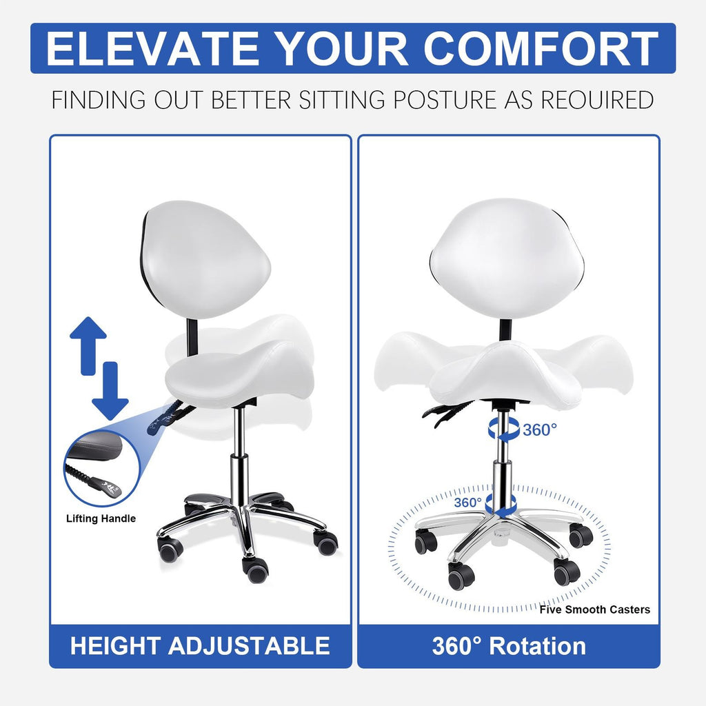 Heavy-Duty Ergonomic Saddle Stool with Back Support and Height Adjustment