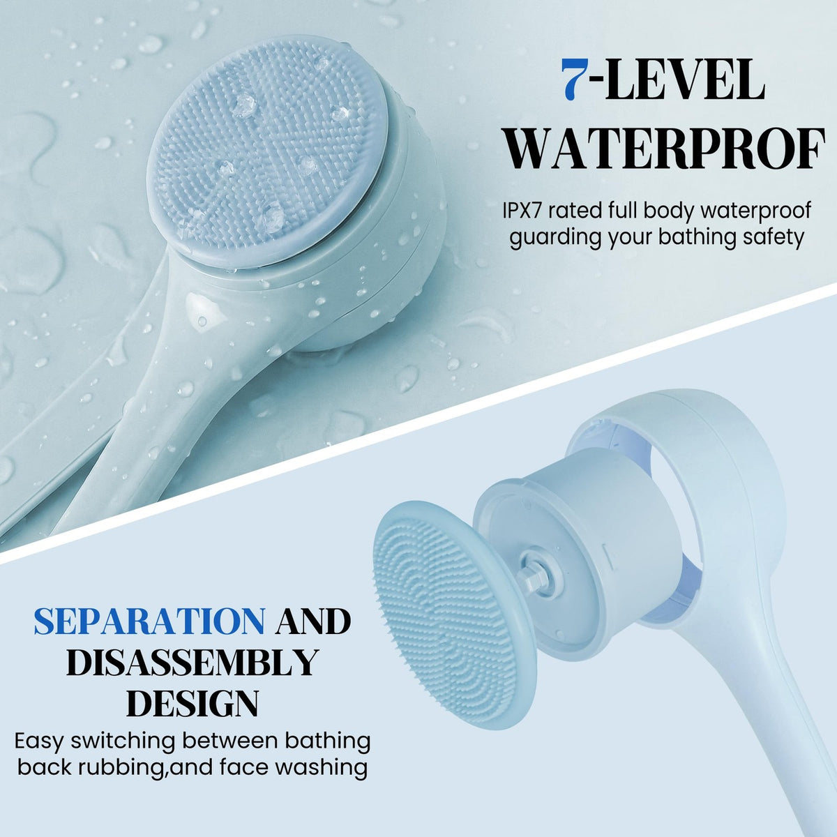 Electric Body Brush Back Scrubber with 5 Replaceable Heads and Hook