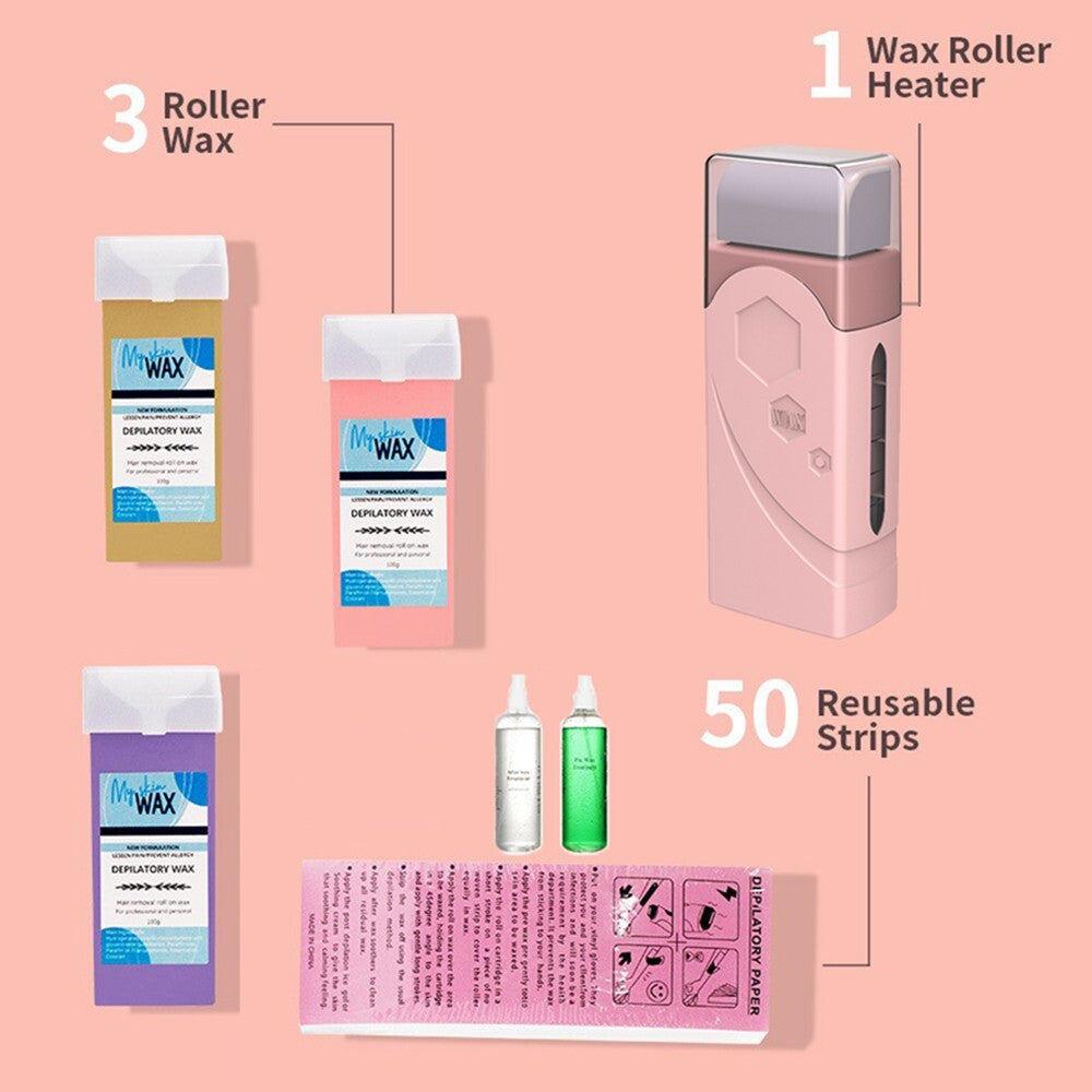 Home Waxing Kit with Wax Warmer & Refill Rolls - Hair Removal for Face & Body
