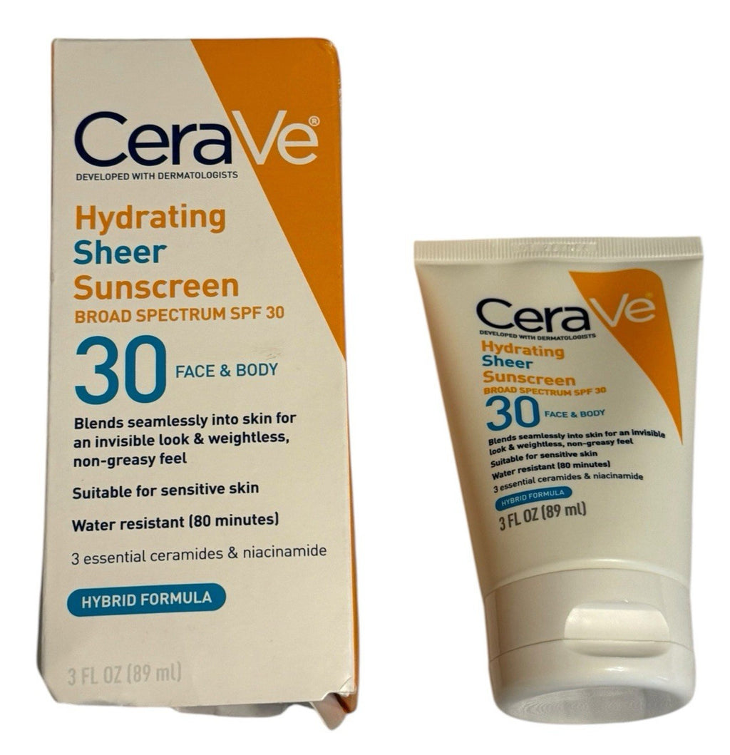 CeraVe Hydrating Sheer Sunscreen SPF30 Face & Body 3oz Broad Spectrum