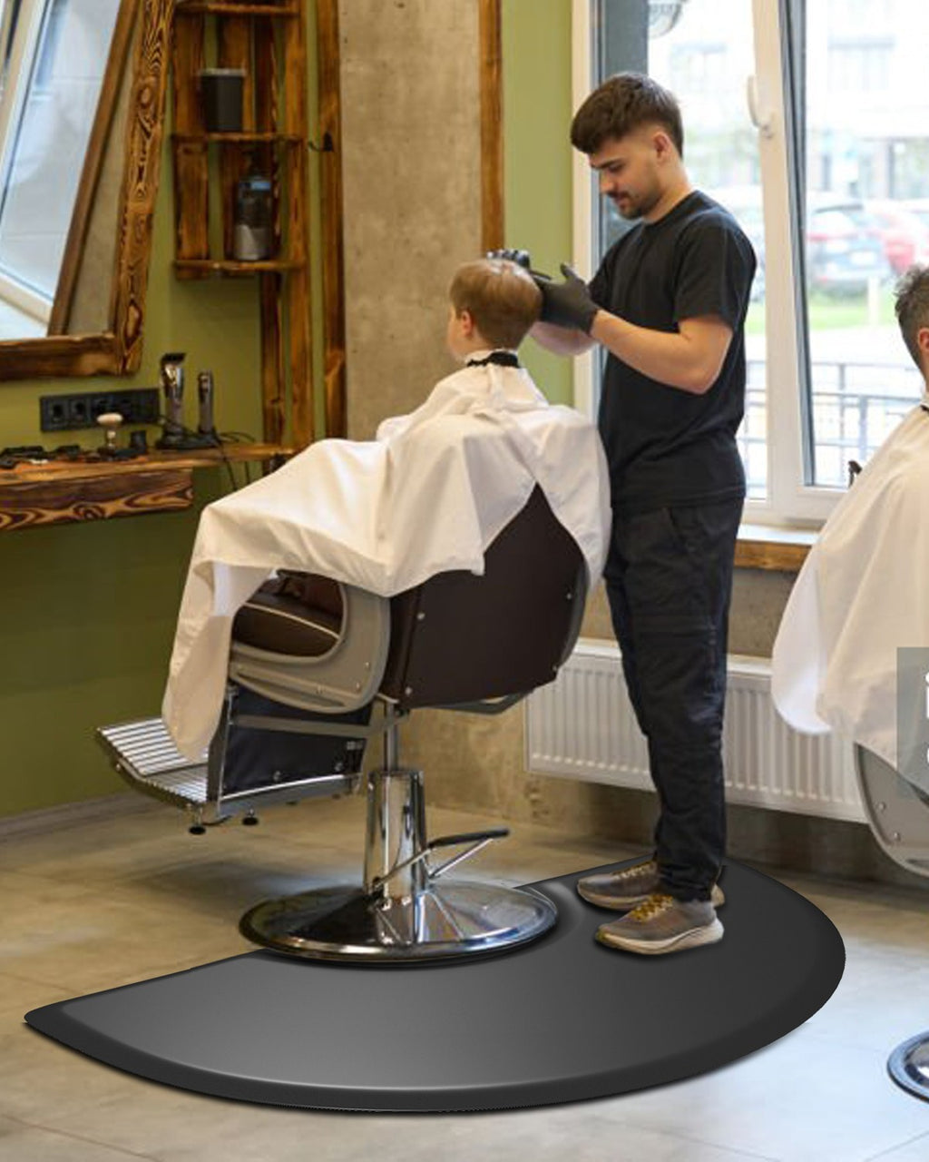 Anti-Fatigue Salon Floor Mat 3x5 ft Black Non-Slip Cushion for Barber Chairs
