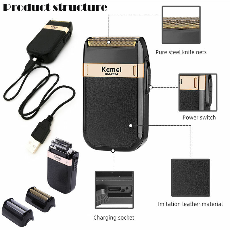 Rechargeable Men Electric Shaver Trimmer Waterproof Cordless Razor - KM-2024