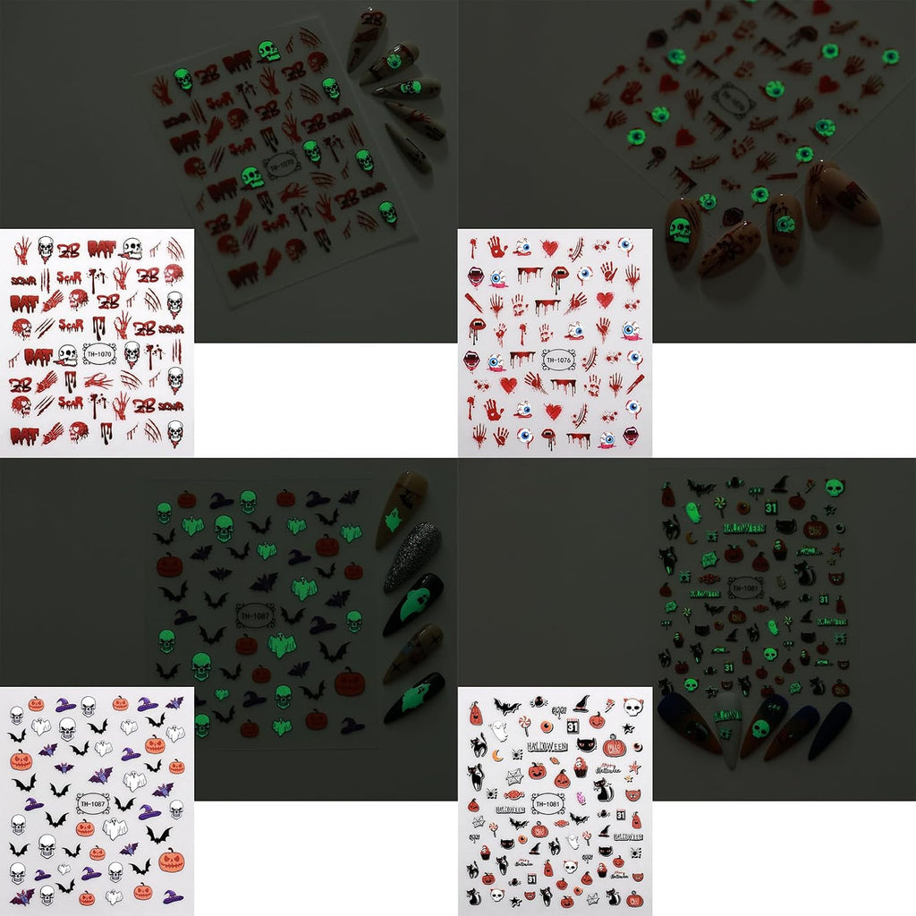 Glow in the Dark Halloween Nail Art Stickers - 12 Sheets Pumpkin Ghost
