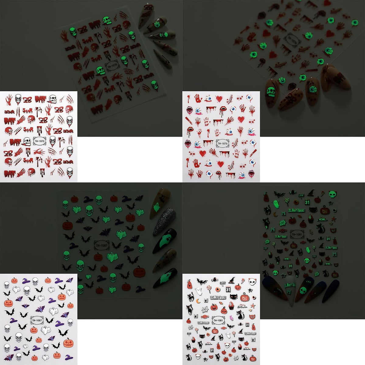 Glow in the Dark Halloween Nail Art Stickers - 12 Sheets Pumpkin Ghost