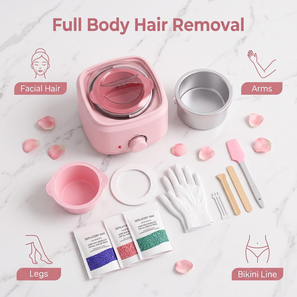 Electric Wax Heater Warmer Kit for Hair Removal - 500g Hard Wax Beans & Accessories