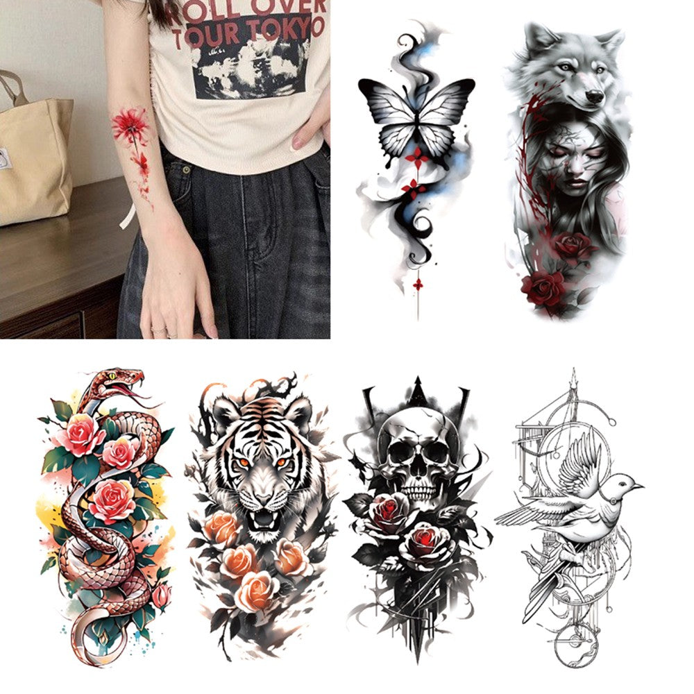 Waterproof Temporary Tattoo Set - 6 Sheets Rose Arm & Body Art