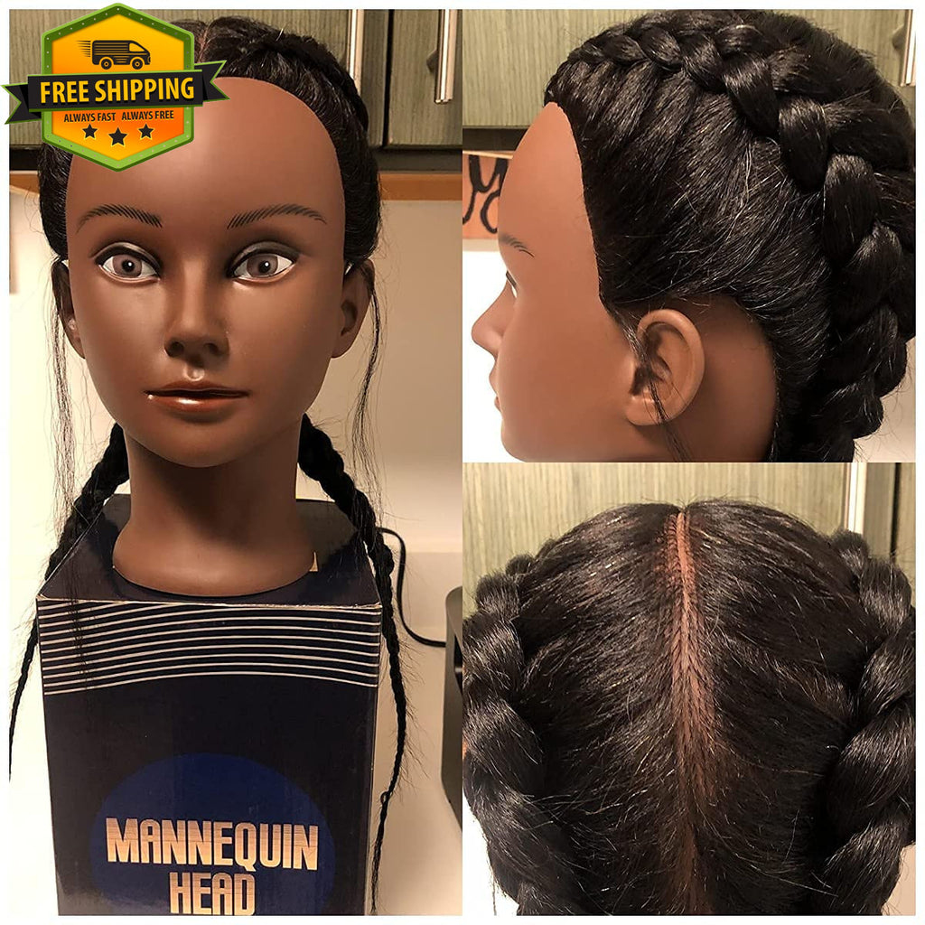 16 Inch Human Hair Mannequin Head for Cosmetology Practice - Natural Black