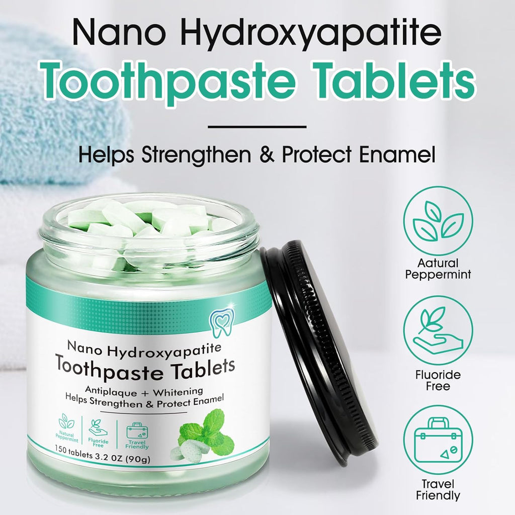 Natural Whitening Chewable Toothpaste Tablets with Nano Hydroxyapatite - Fluoride-Free, Remineralizing & Travel-Friendly