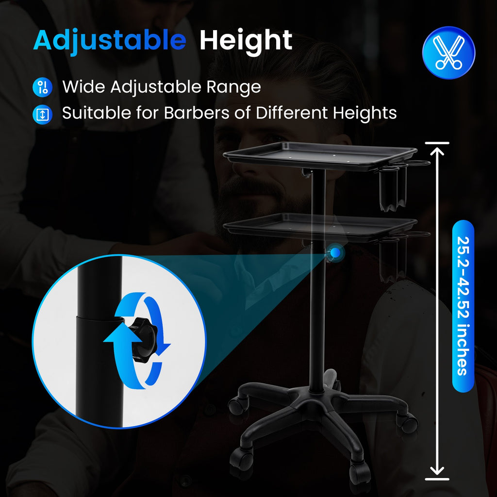 Adjustable Salon Trolley Cart with Removable Service Tray for Hair & Beauty