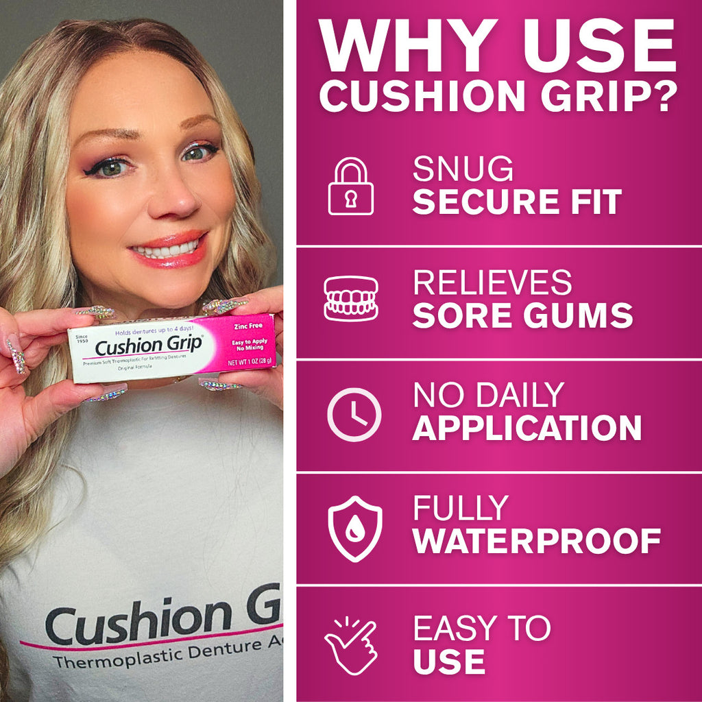 Denture Adhesive Cushion Grip 1 oz — Soft, Glue-Free Fit for Loose Dentures