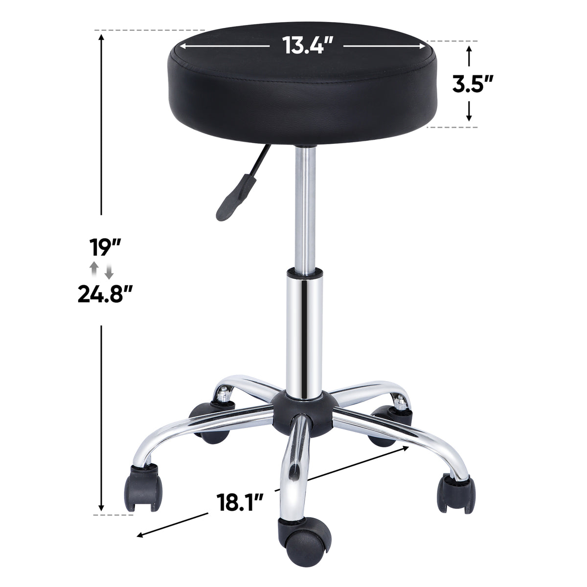 Hydraulic Salon Rolling Stool Adjustable Swivel Chair with Wheels - Black