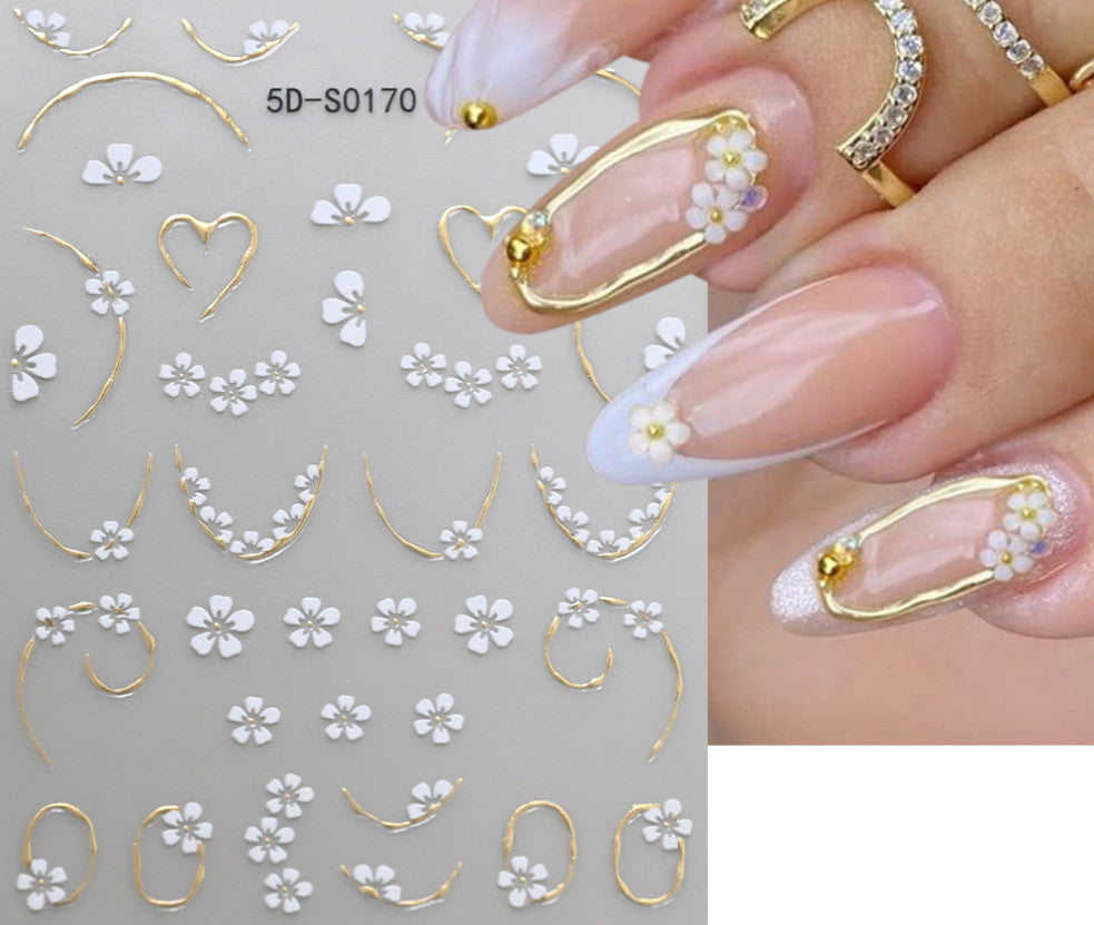 2Pcs Flower Rhinestone Nail Art Stickers 3D Self-Adhesive for Manicure
