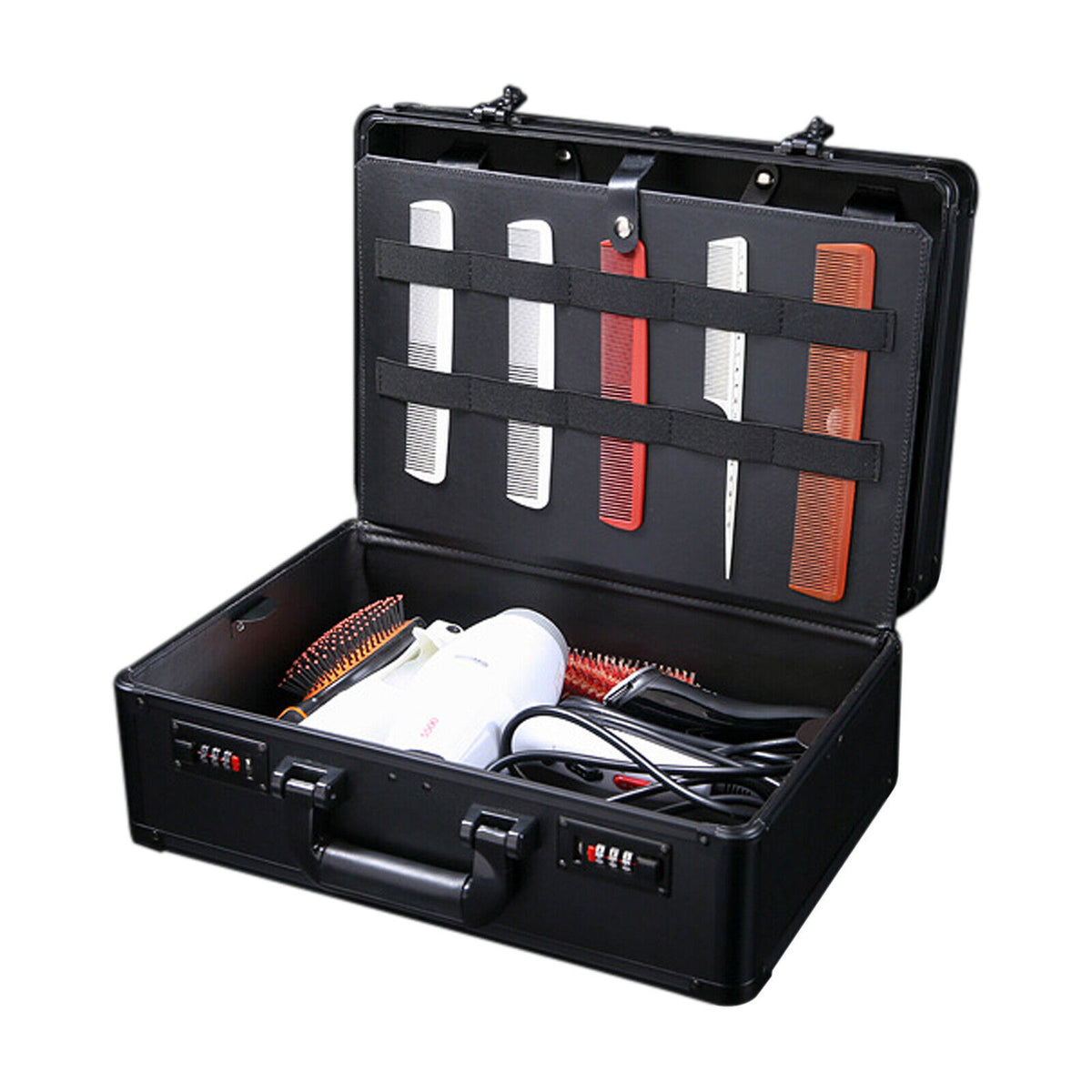 Portable Barber Styling Tool Case with Locking Compartments for Travel
