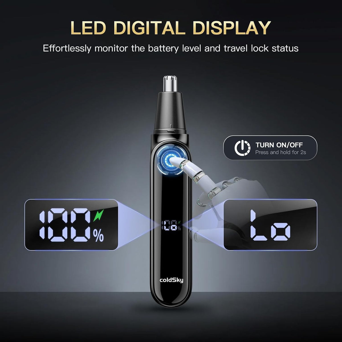 USB Rechargeable Ear Nose Hair Trimmer with LED Display Dual-Edge Blades for Men and Women