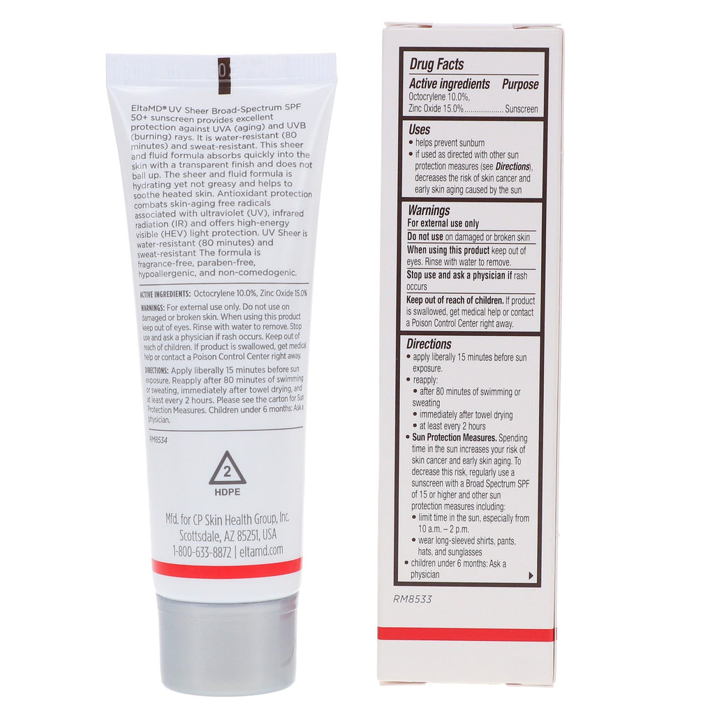 EltaMD UV Sheer Broad Spectrum SPF 50+ Facial Sunscreen 1.7 oz - Water-Resistant, Lightweight
