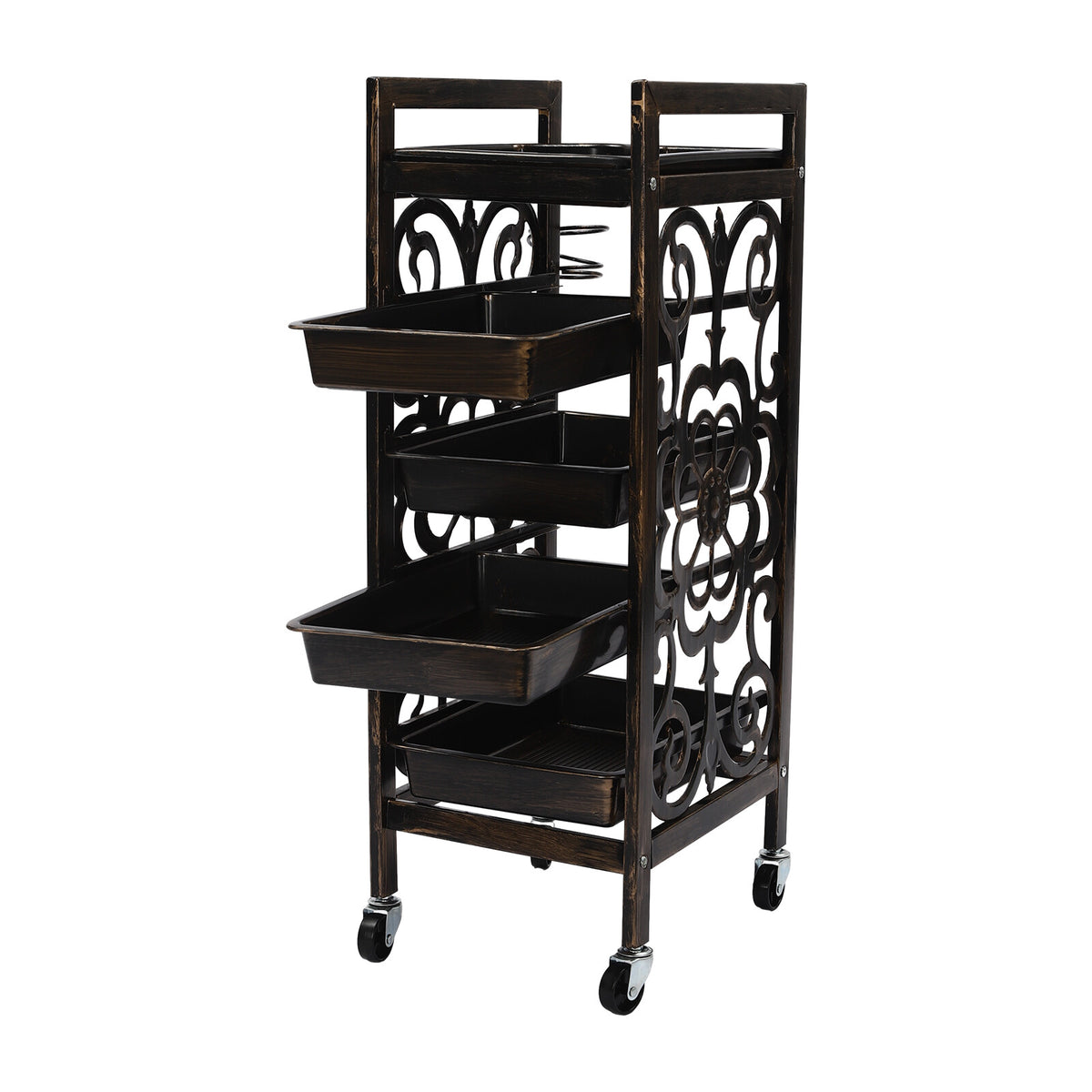 Salon Rolling Storage Trolley with 5 Tiers and Vintage Design - Barber Organizer Cart