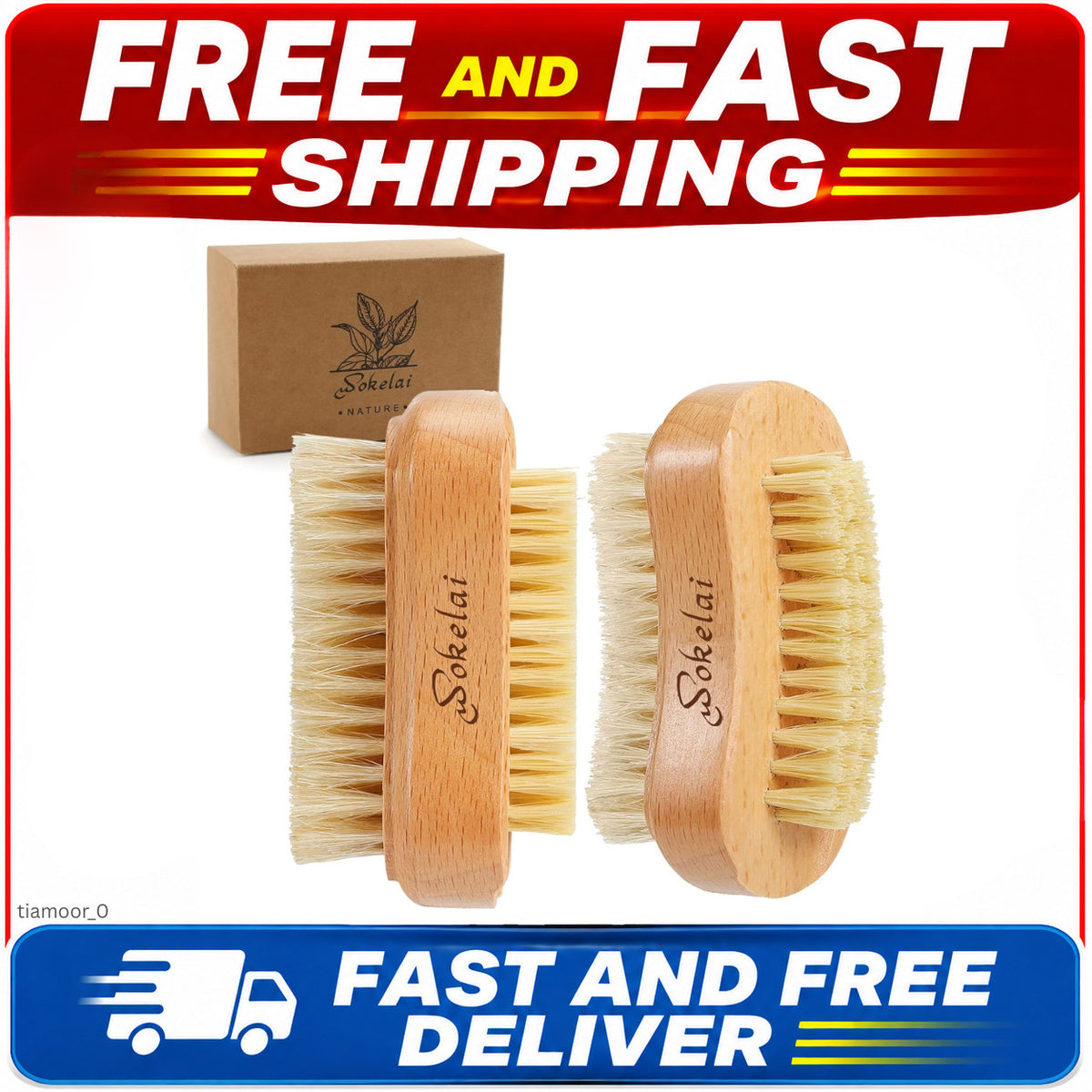 Double-Sided Wooden Nail Cleaning Brush for Fingernail & Toenail Care - 2 Pack