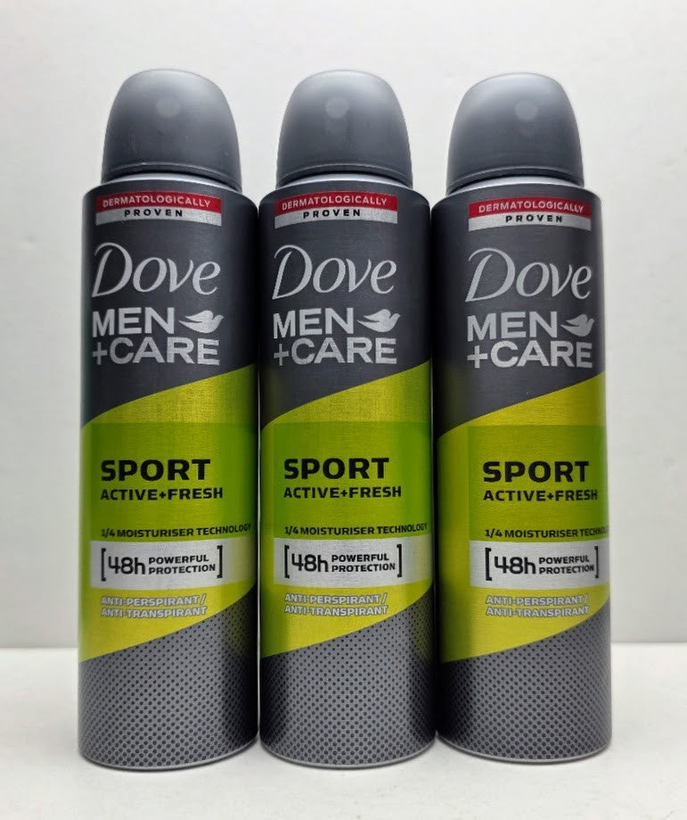 Dove Men Care Sport Active Fresh Anti-Perspirant Deodorant Spray 150ml 3 Pack