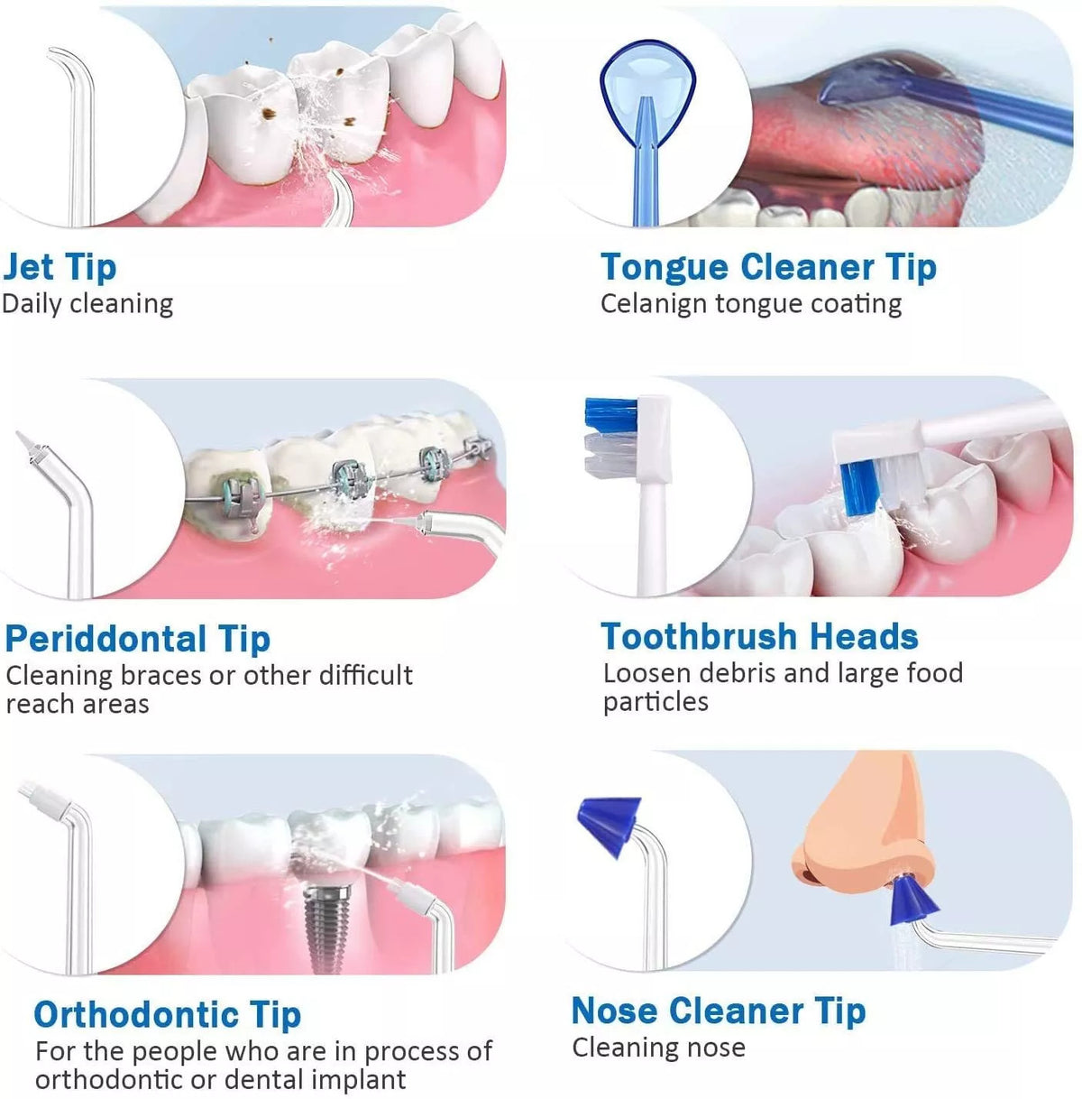 Cordless Water Flosser Oral Irrigator with 6 Tips - Rechargeable Portable Dental Cleaner
