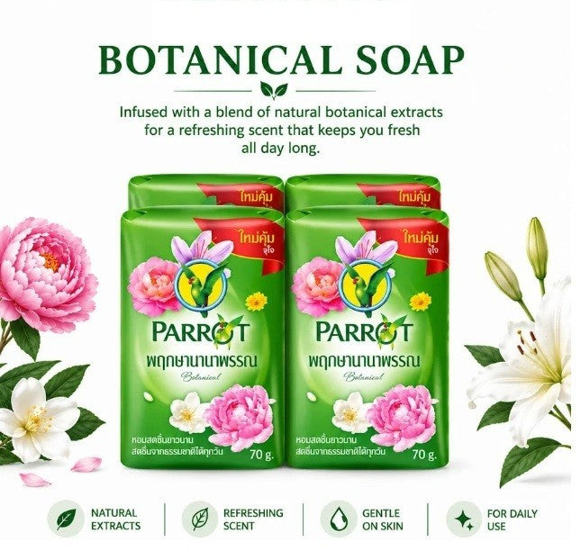 Botanical Scent Bar Soap Pack of 4 with Natural Sandalwood Oil - Imported from Thailand