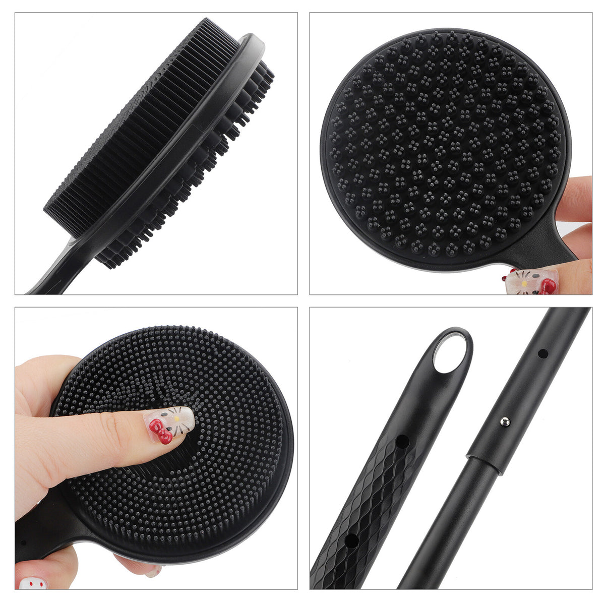 Silicone Bath Body Brush with Adjustable Long Handle Dual-Sided Back Scrubber