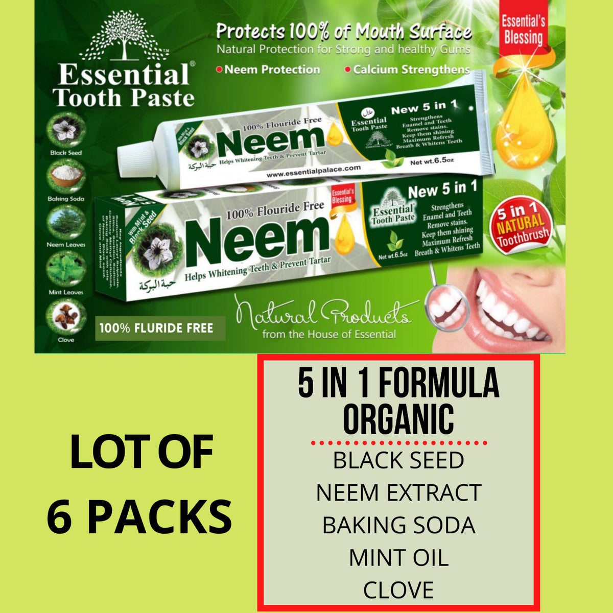Organic Neem Toothpaste 6 Pack - Fluoride-Free & Natural Ingredients