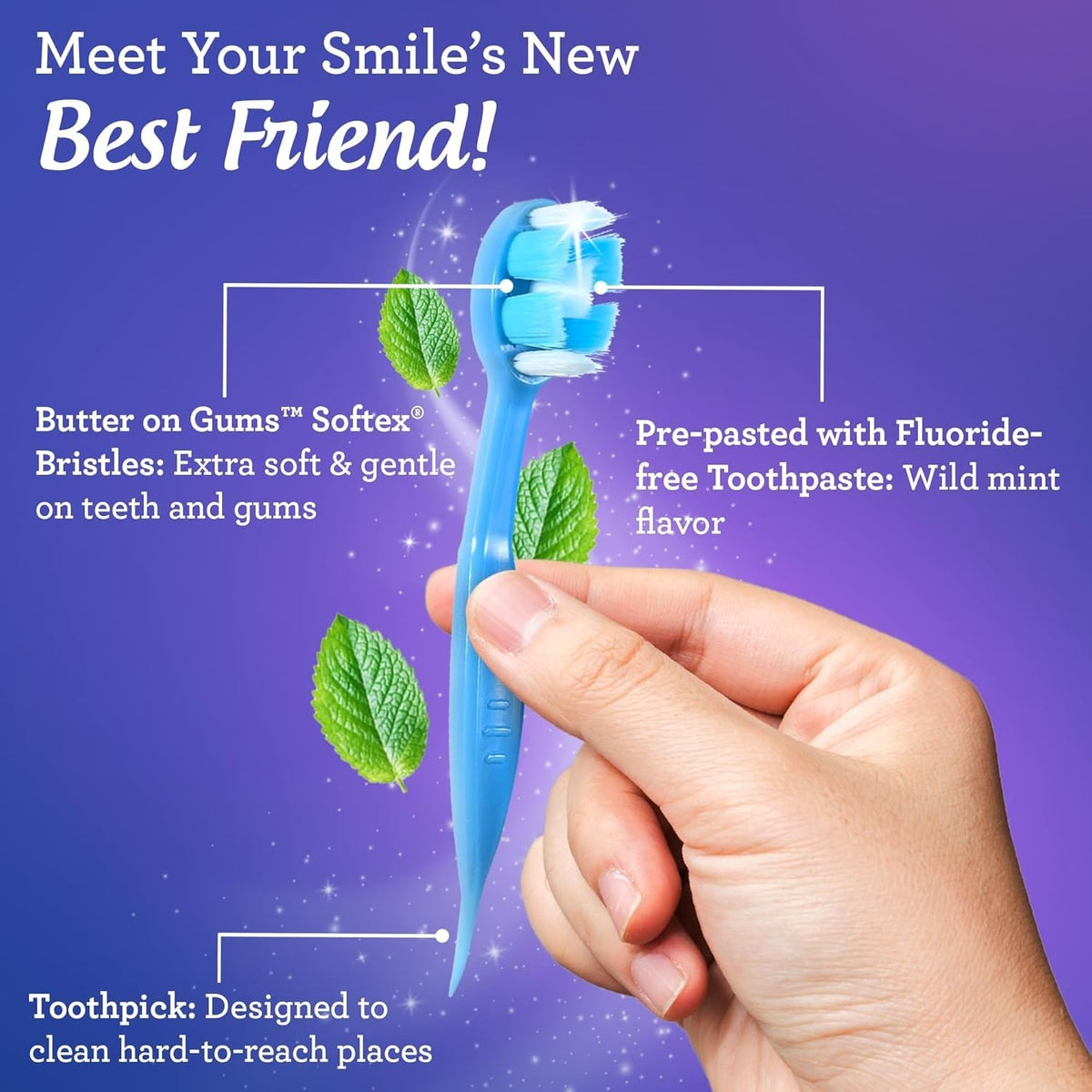 Disposable Travel Toothbrush with Softex Bristles & Built-In Toothpick