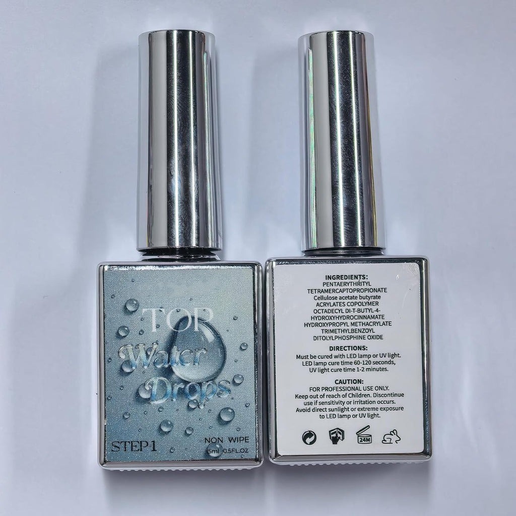 3D Water Drop Gel Top Coat Set - No Wipe, 2 x 15ml for Nail Art