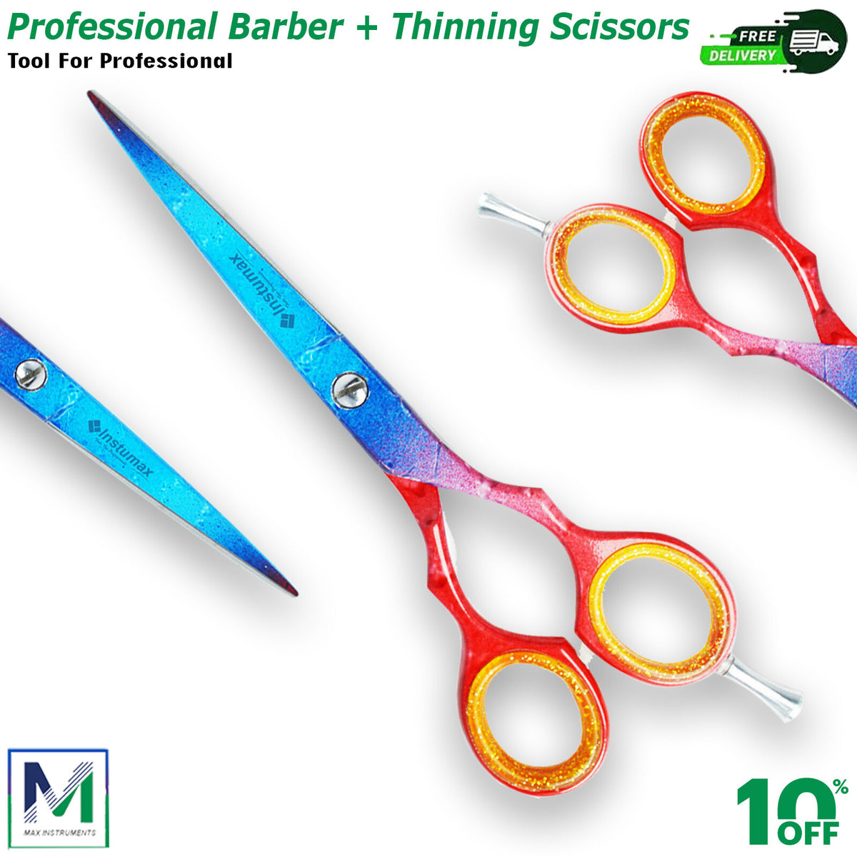 Professional Hairdressing Scissors Set – Thinning & Straight Barber Shears, 6.5 Inch, Red & Blue