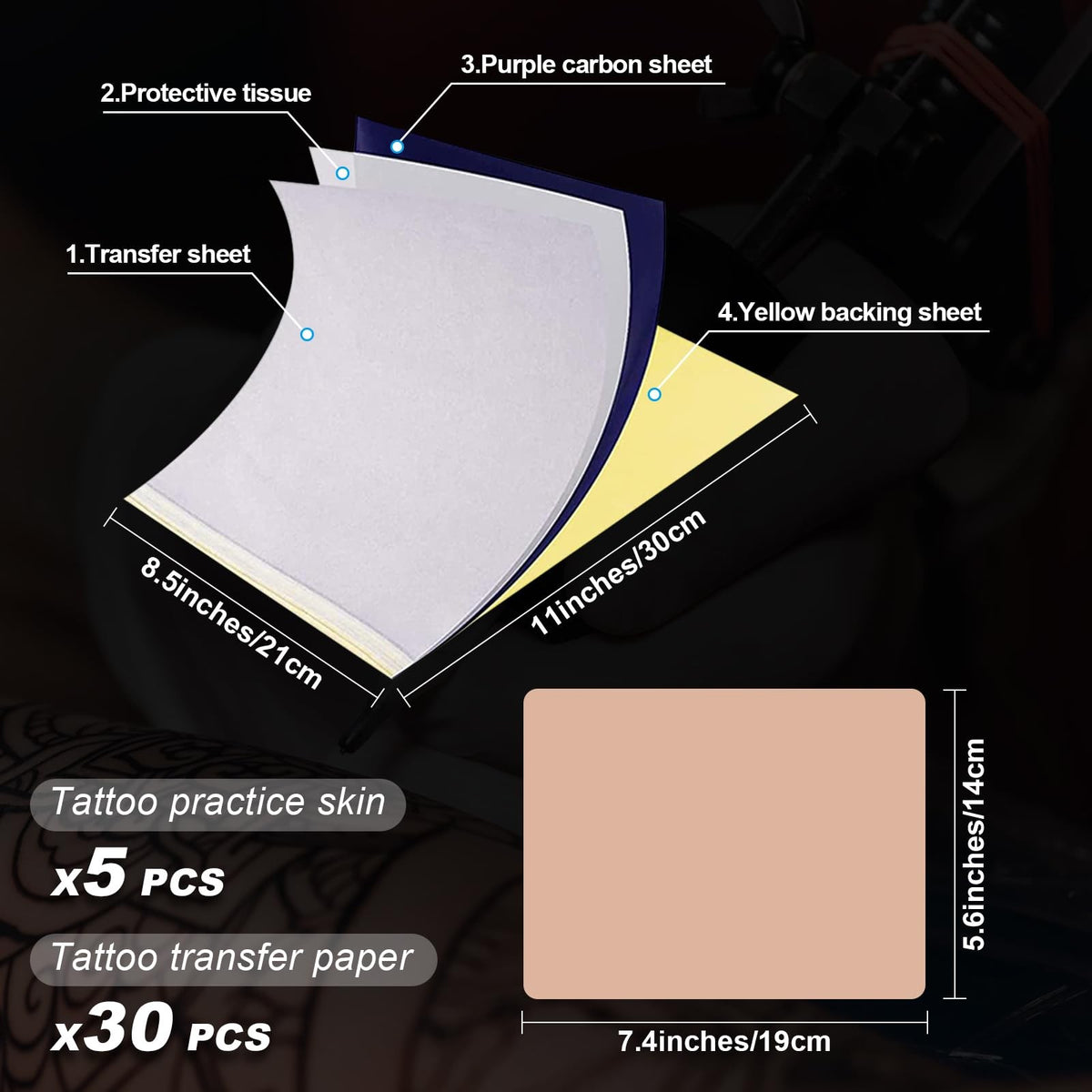 Tattoo Practice Skins 3mm with Transfer Paper Kit – 25Pcs for Beginners