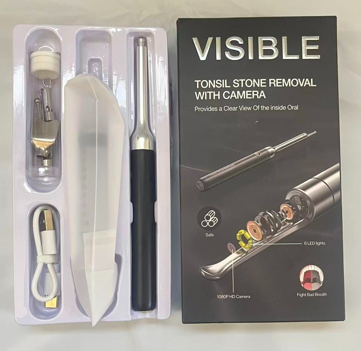Visual Tonsil Stone Remover Kit with Camera and LED Light