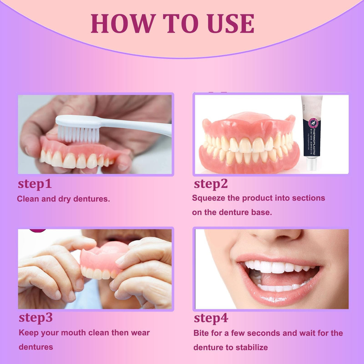 Extra Strong Denture Adhesive 2-Pack - Natural, Non-Toxic, Pink