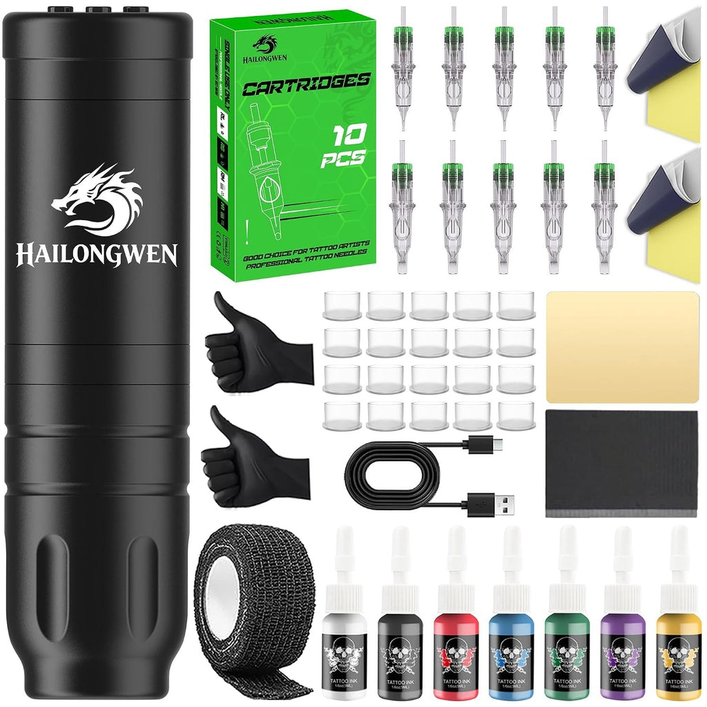 Wireless Tattoo Pen Kit Starter Set with Ink & Needles for Beginners