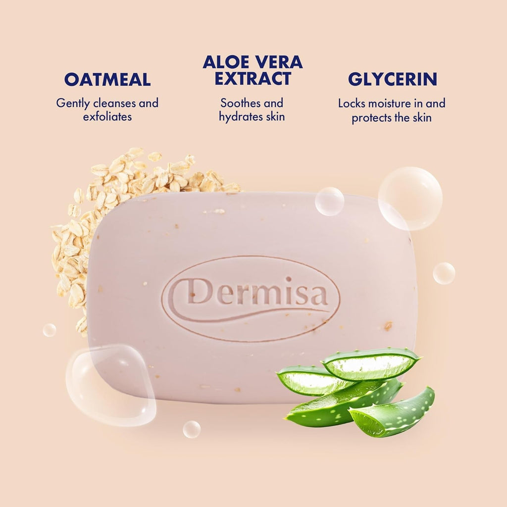 Exfoliating Oatmeal Soap with Aloe Vera 3-Pack for Sensitive Dry Skin