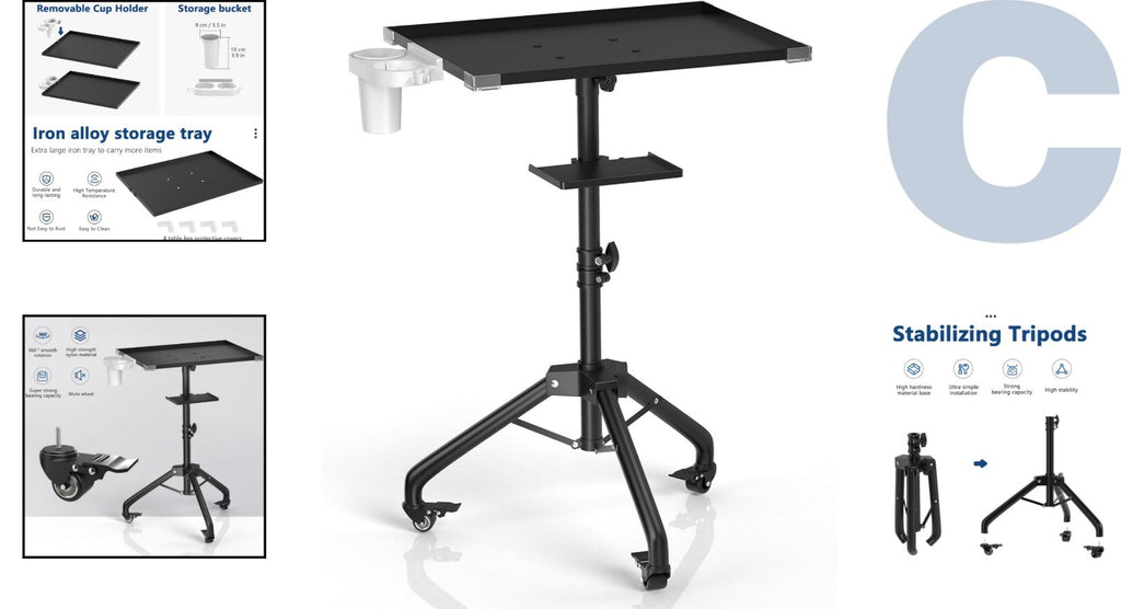 Salon Service Tray with 2 Levels and 360° Casters - Adjustable Height